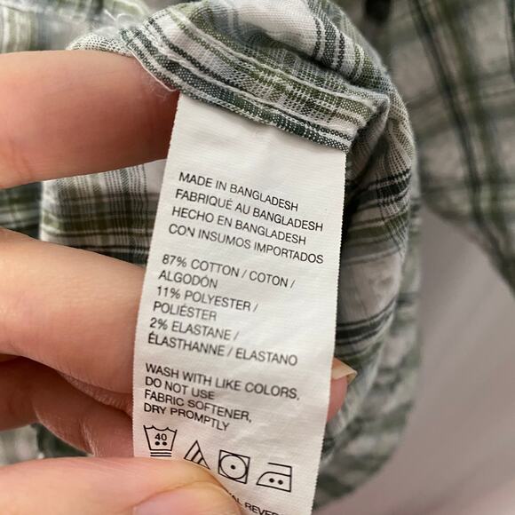 Van Heusen AIR Short Sleeve Plaid Crinkle Button Down Shirt XXL Green White Mens - Picture 8 of 9